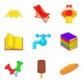 Family life icons set, cartoon style Royalty Free Stock Photo