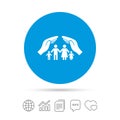 Family life insurance sign icon. Hands protect. Royalty Free Stock Photo