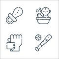 Family life line icons. linear set. quality vector line set such as baseball ball, motherhood, baby