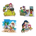 Family Lifestyle Set Collection Color Illustration Design