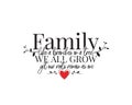 Family like a branches on a tree, we all grow yet our roots remain as one, vector. Wording design, lettering