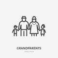 Family line icon, vector pictogram of grandparents with grandchildren. Young boy and girl with elderly relatives