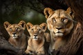 Family of lions watching keeping an eye out, shot this one in Uganda, Africa, AI generated