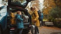 Family loading travel luggage into vehicle for leisure AIG41 Royalty Free Stock Photo