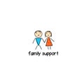 Family logo with man and woman in doodle hand drawn style. Sign for support center