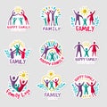 Family logo. Stylized colorful set of family union symbols recent vector templates