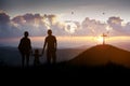 Family looking for the cross of Jesus Christ Royalty Free Stock Photo