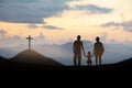 Family looking for the cross of Jesus Christ Royalty Free Stock Photo