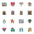 Family love filled outline icons set