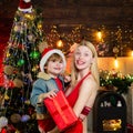 Family love. Mother and baby son celebrate christmas at home. Winter holidays concept. Magic atmosphere family holidays