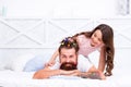 Family love relationship of daughter girl and bearded father spend free time together, togetherness Royalty Free Stock Photo