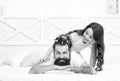 family love relationship of daughter girl and bearded father spend free time together, togetherness Royalty Free Stock Photo