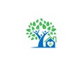Family And Loving Home Concept Design With Human Tree, Love Home And Care Logo