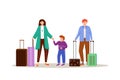 Family with luggage flat vector illustration