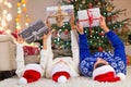 Family with presents at Christmas time Royalty Free Stock Photo