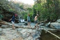 The family at Mae Ya Waterwall, Inthanon National Park, Chiangmai, Thailand Royalty Free Stock Photo