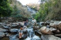 The family at Mae Ya Waterwall, Inthanon National Park, Chiangmai, Thailand Royalty Free Stock Photo