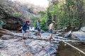 The family at Mae Ya Waterwall, Inthanon National Park, Chiangmai, Thailand Royalty Free Stock Photo