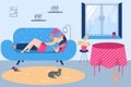 Family man woman lying at sofa together, vector illustration, flat man woman couple character read book at couch, living Royalty Free Stock Photo