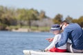 Family at a marina dock