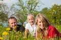 Family on meadow in spring Royalty Free Stock Photo