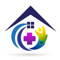 Family Medical care happiness wellness love clinic protect people life care healthy logo design