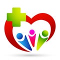 Family Medical care red heart happiness wellness love clinic protect people life care healthy heart logo design