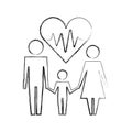 family and medical heartbeat healthcare pictogram