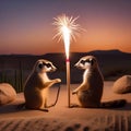 A family of meerkats setting up a miniature fireworks show in the desert sand3