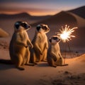 A family of meerkats setting up a miniature fireworks show in the desert sand5