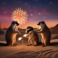 A family of meerkats setting up a miniature fireworks show in the desert sand2