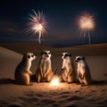 A family of meerkats setting up a miniature fireworks show in the desert sand1