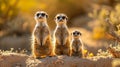 A family of meerkats standing sentinel in the arid deserts of Africa. Royalty Free Stock Photo