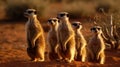 A family of meerkats standing tall and alert created with Generative AI Royalty Free Stock Photo