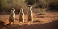 A family of meerkats standing on their hind legs, looking out for predators, concept of Animal vigilance, created with