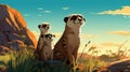 A family of meerkats standing upright, keeping a watchful eye on their surroundings by AI generated Royalty Free Stock Photo