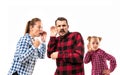 Family members arguing with one another on white studio background. Royalty Free Stock Photo