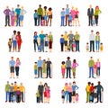 Family Members Groups Flat Icons Set