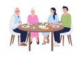 Family members having dinner together semi flat color vector characters Royalty Free Stock Photo