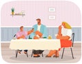 Family members smiling mother, father and son sitting together at table and eating dinner at home Royalty Free Stock Photo