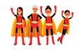 Family Members Wearing Superhero Costumes and Cloaks Posing Vector Illustration Royalty Free Stock Photo