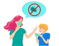 family Mom wearing protective Medical mask for prevent virus Covid-19.and teach kid to wearing hygienic mask. vector illustration