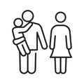 Family monochrome icon line vector illustration. Parent and child on father hands isolated on white