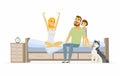 Family in the morning - cartoon people character isolated illustration