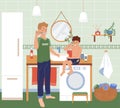 Family Morning Routine Flat Royalty Free Stock Photo
