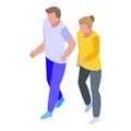 Family morning running icon, isometric style