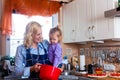 Family - mother and child baking pizza