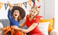 Family mother and child daughter getting ready for halloween, Royalty Free Stock Photo