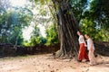 Family at Ta Som temple Royalty Free Stock Photo