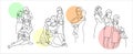 Family, mother with children, large family, grandmother with grandchildren, pregnant. A set of illustrations in a linear